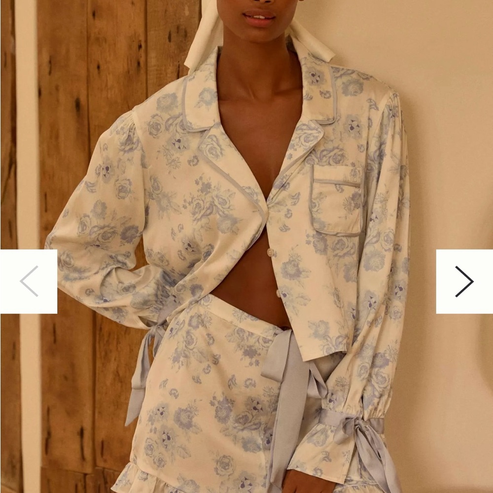 Beach Riot/Anthropologie Bridal White & Blue Floral Pajama Set